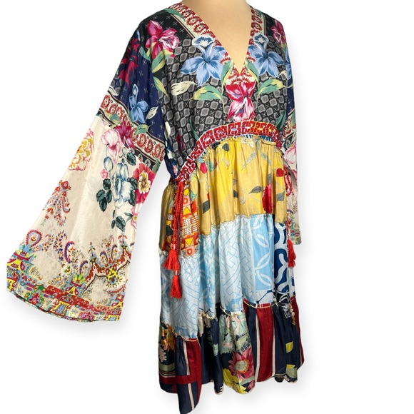 Johnny Was multicolor boho floral print patchwork silk dunas dress size XL - Picture 5 of 13